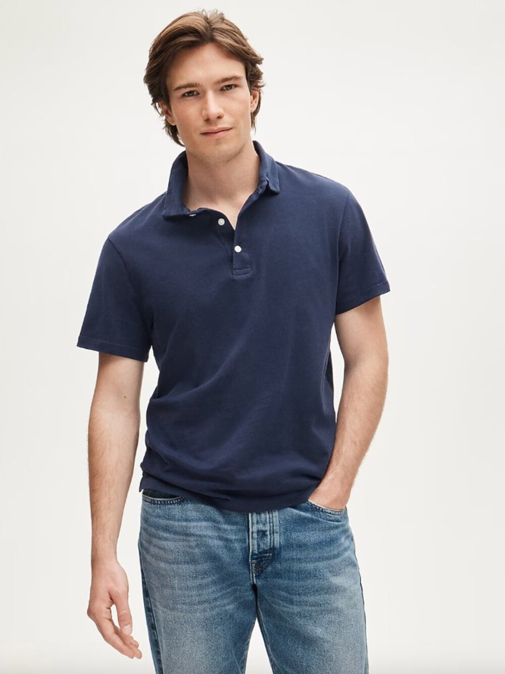 J. Crew Performance Jersey Polo Navy Contrast Collar Men's S